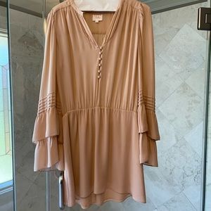 Parker silk double flare bell sleeve mini dress pink M 4 6 mauve long sleeve